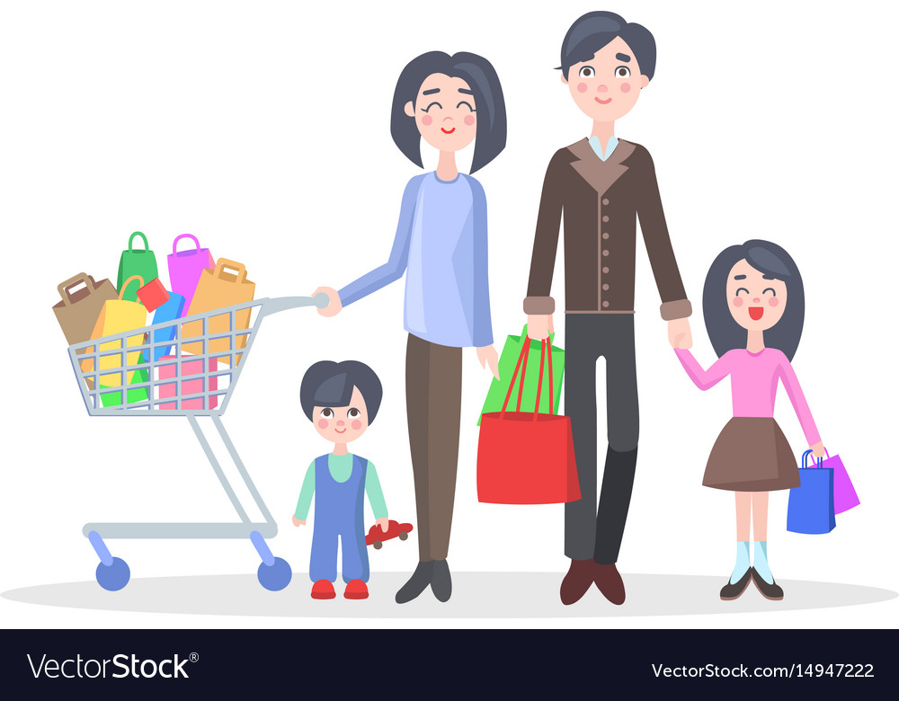 Family shopping cartoon flat concept Royalty Free Vector Family shopping cartoon flat concept Royalty Free Vector