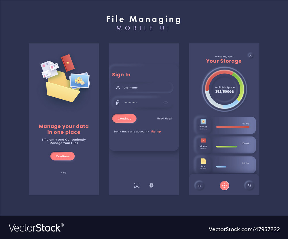 File managing or data manage mobile ui kits