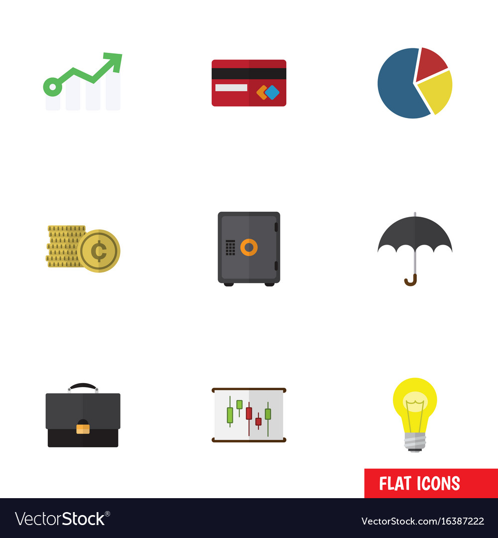 Flat icon finance set of portfolio parasol bubl