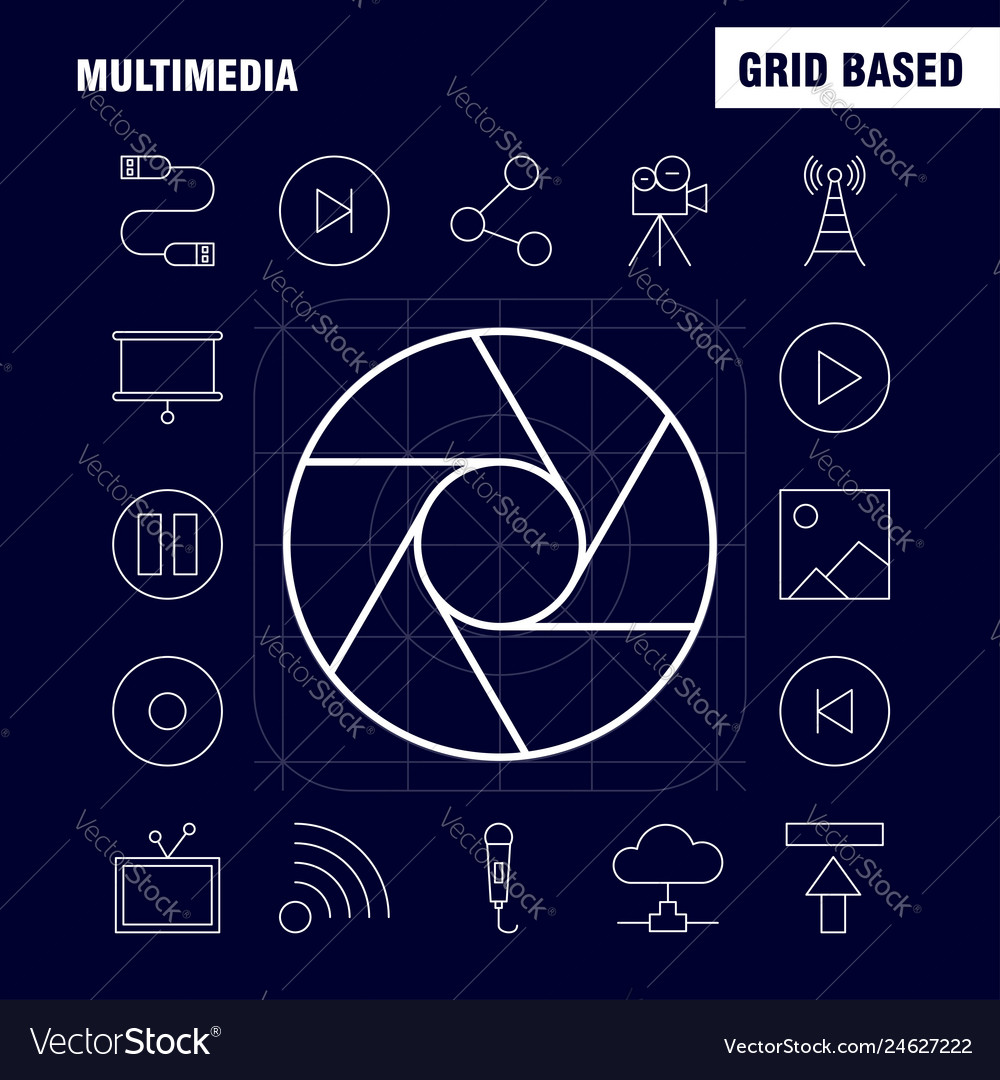 Multimedia line icon for web print and mobile