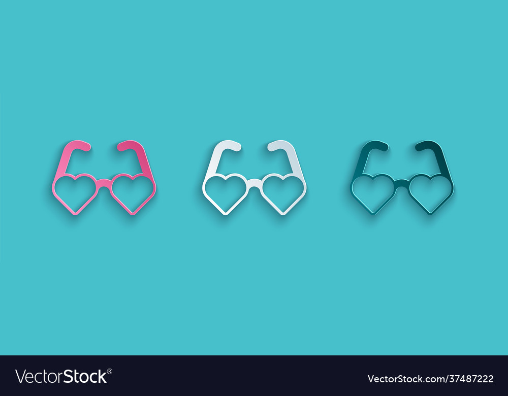 Paper cut heart shaped love glasses icon isolated