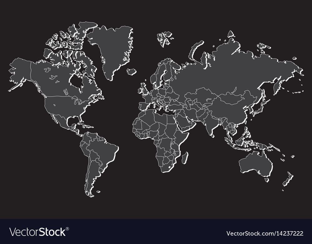 Political world map with shadow isolated on gray Vector Image