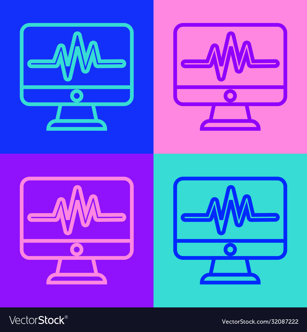 Pop art line computer monitor with cardiogram icon