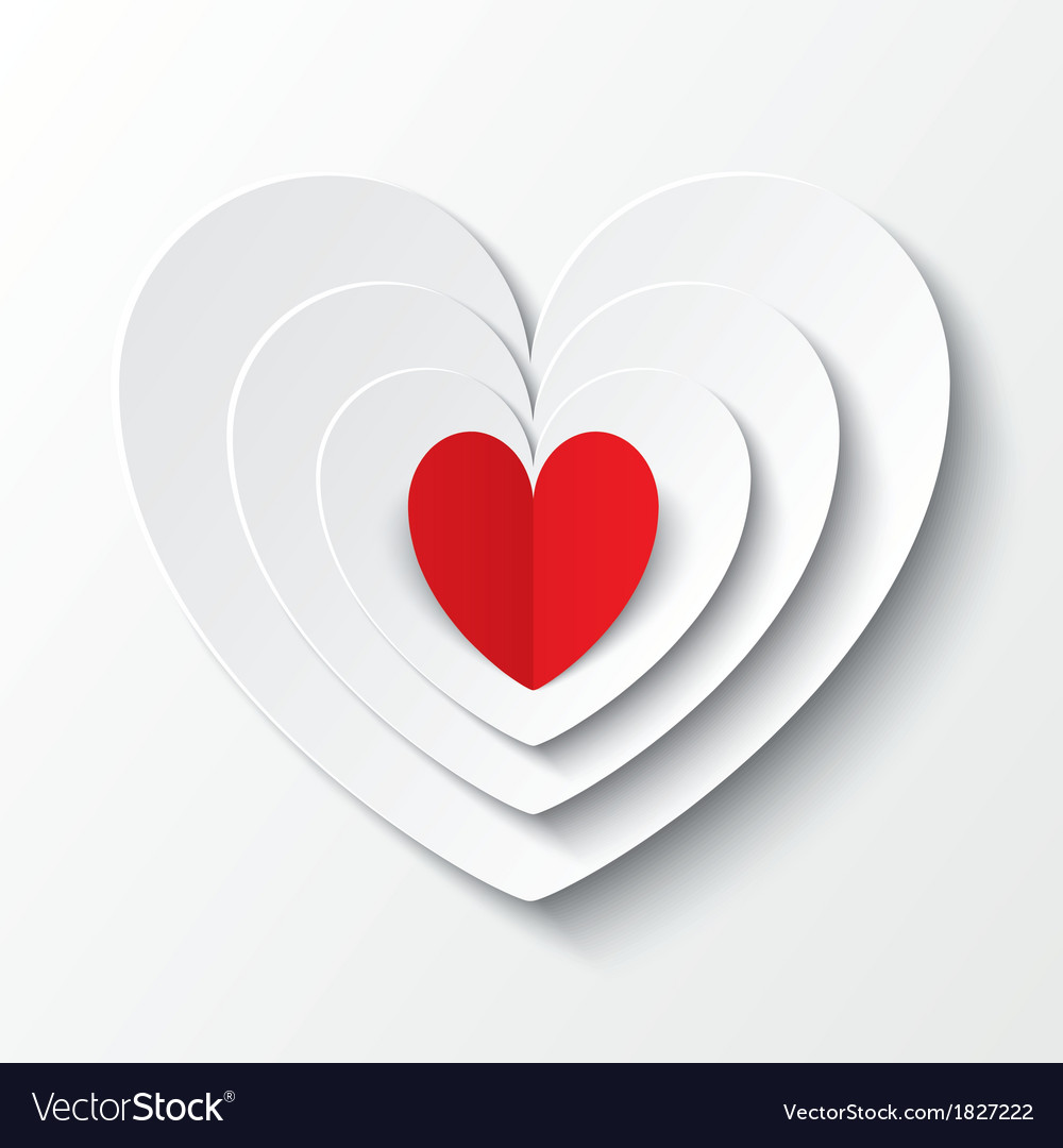 Red paper heart valentines day card on white