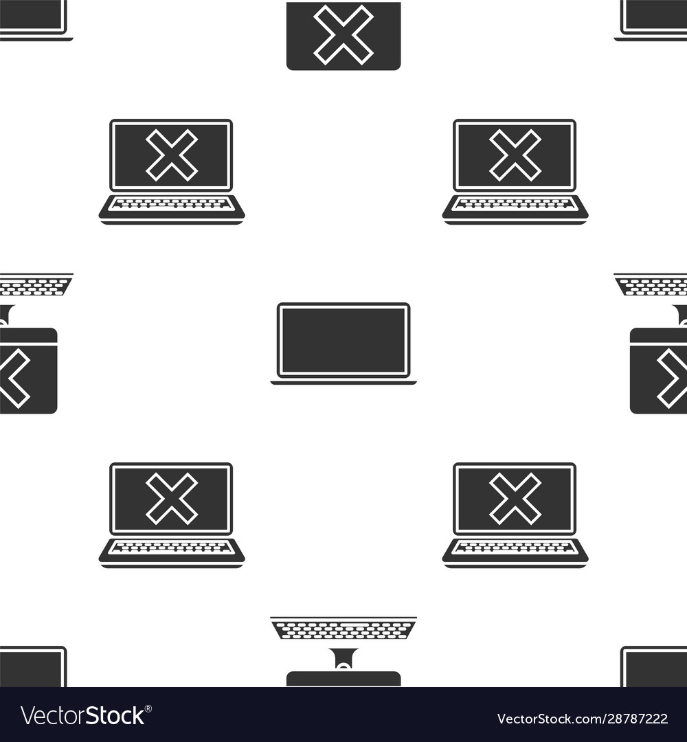Set computer with keyboard and x mark laptop