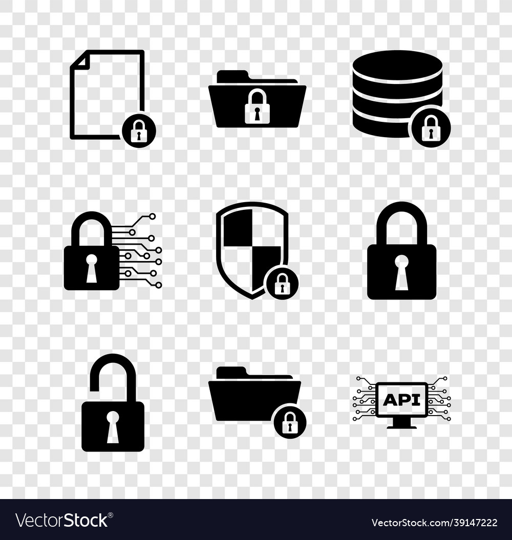 Set document and lock folder server security vector image Set document and lock folder server security