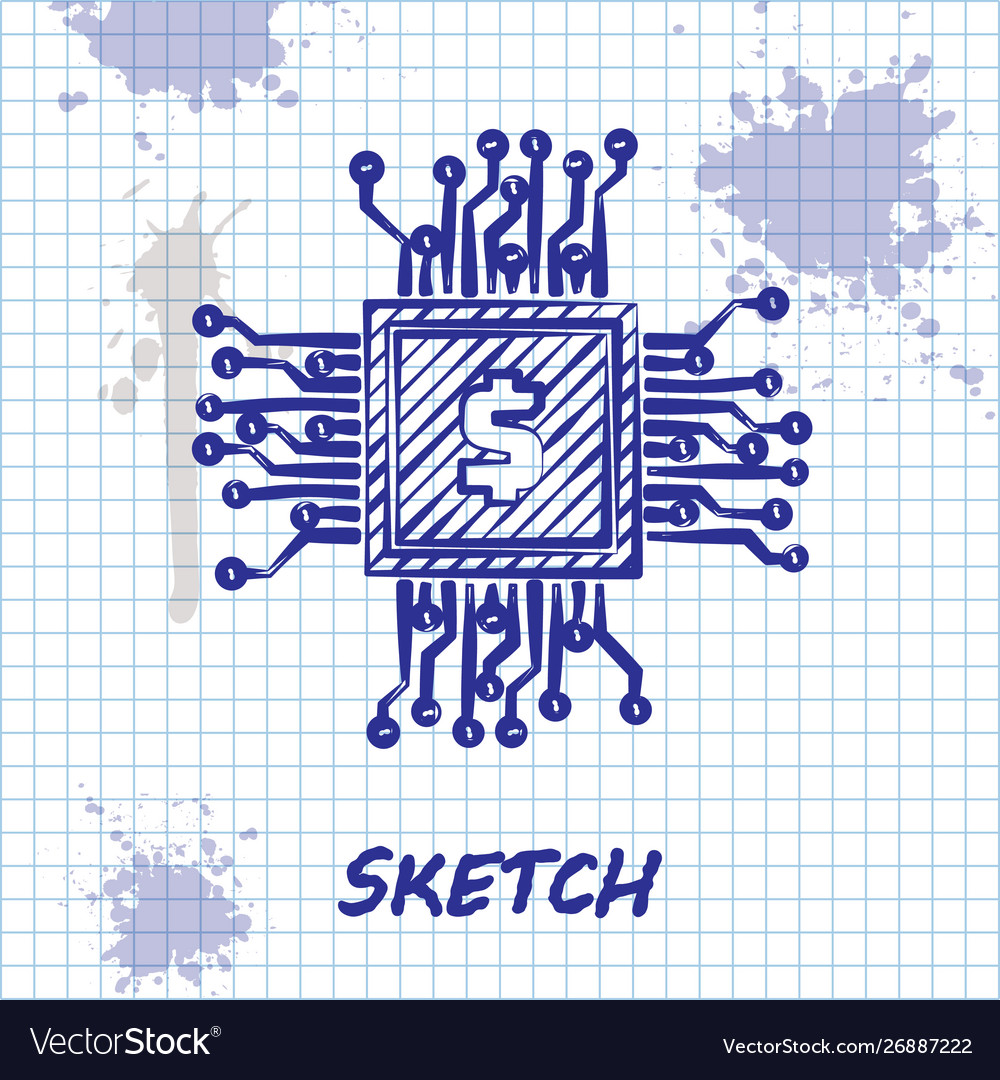 Sketch line processor chip with dollar icon