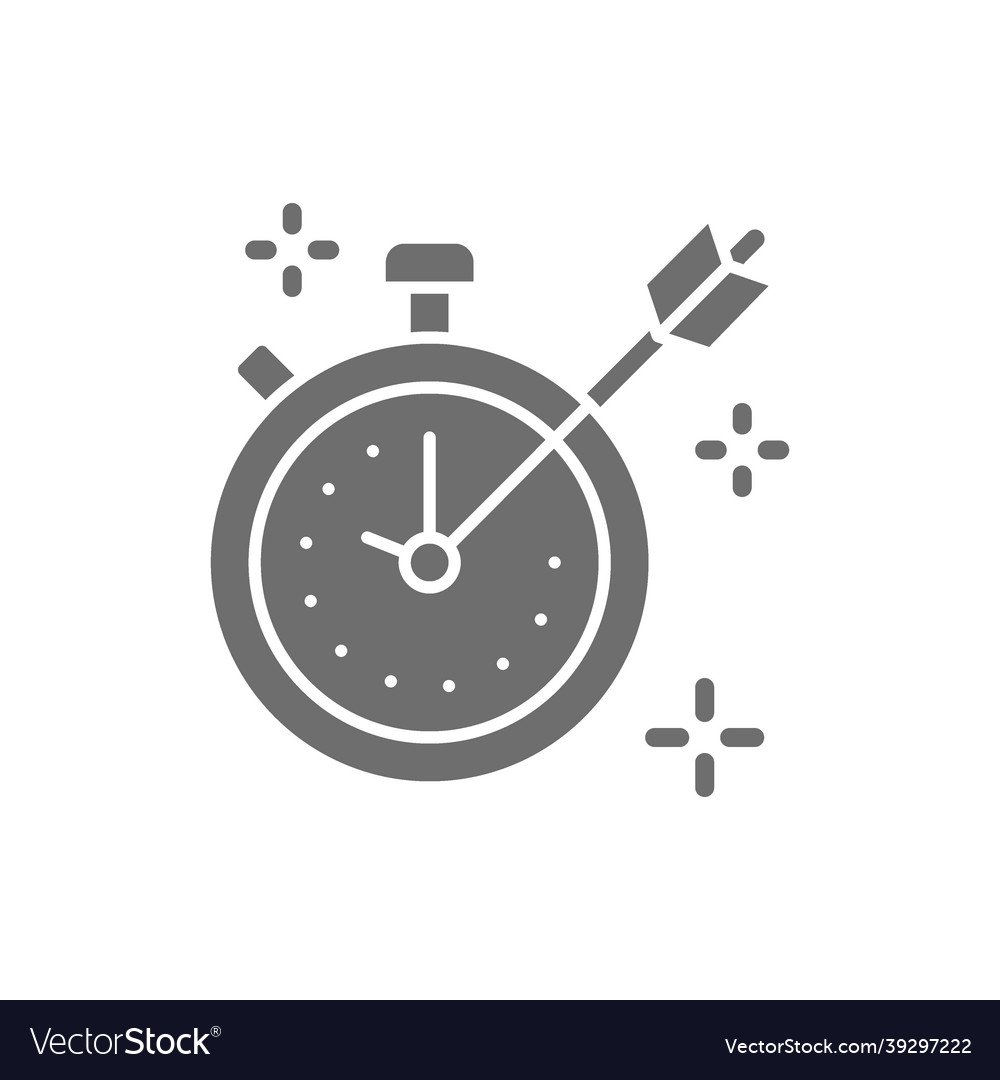 Stopwatch with marks and arrow grey icon