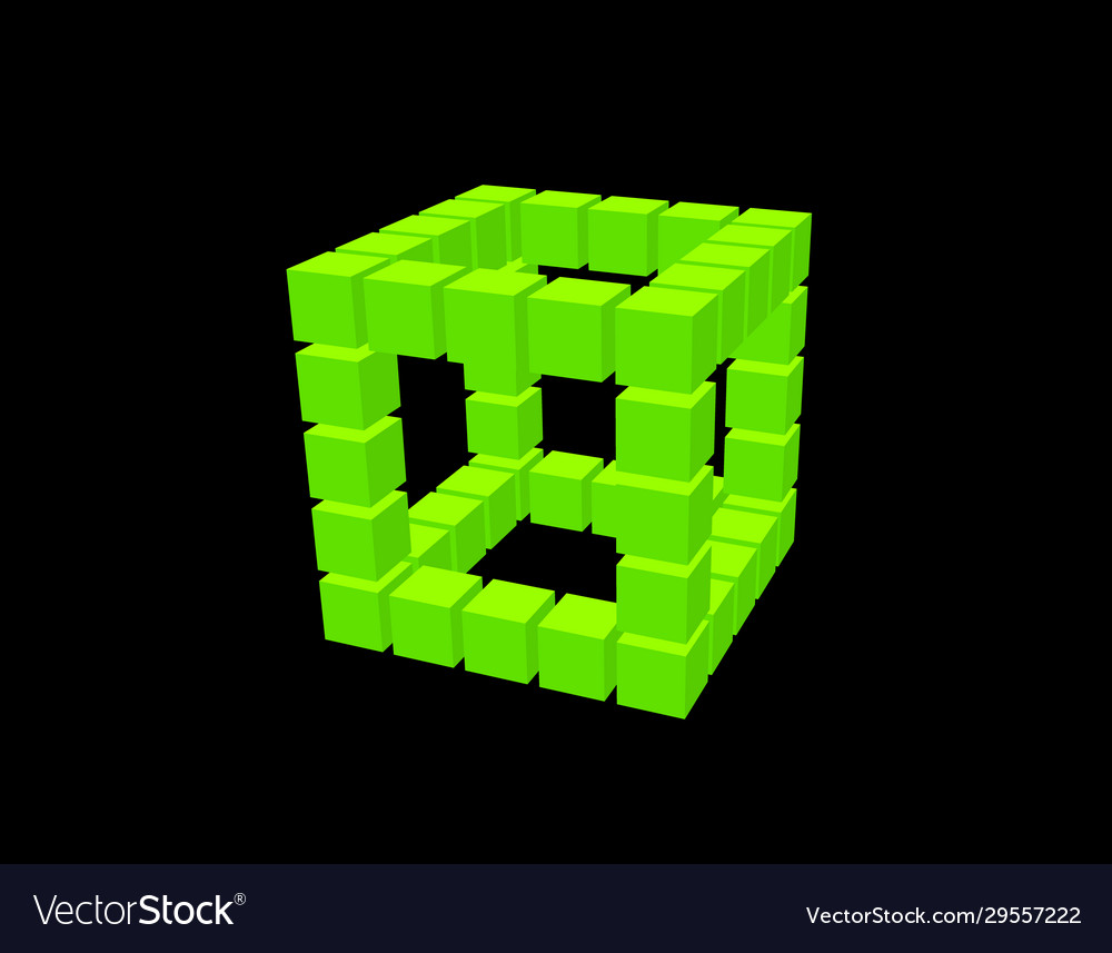 Wireframe cube from cubes isolated on black