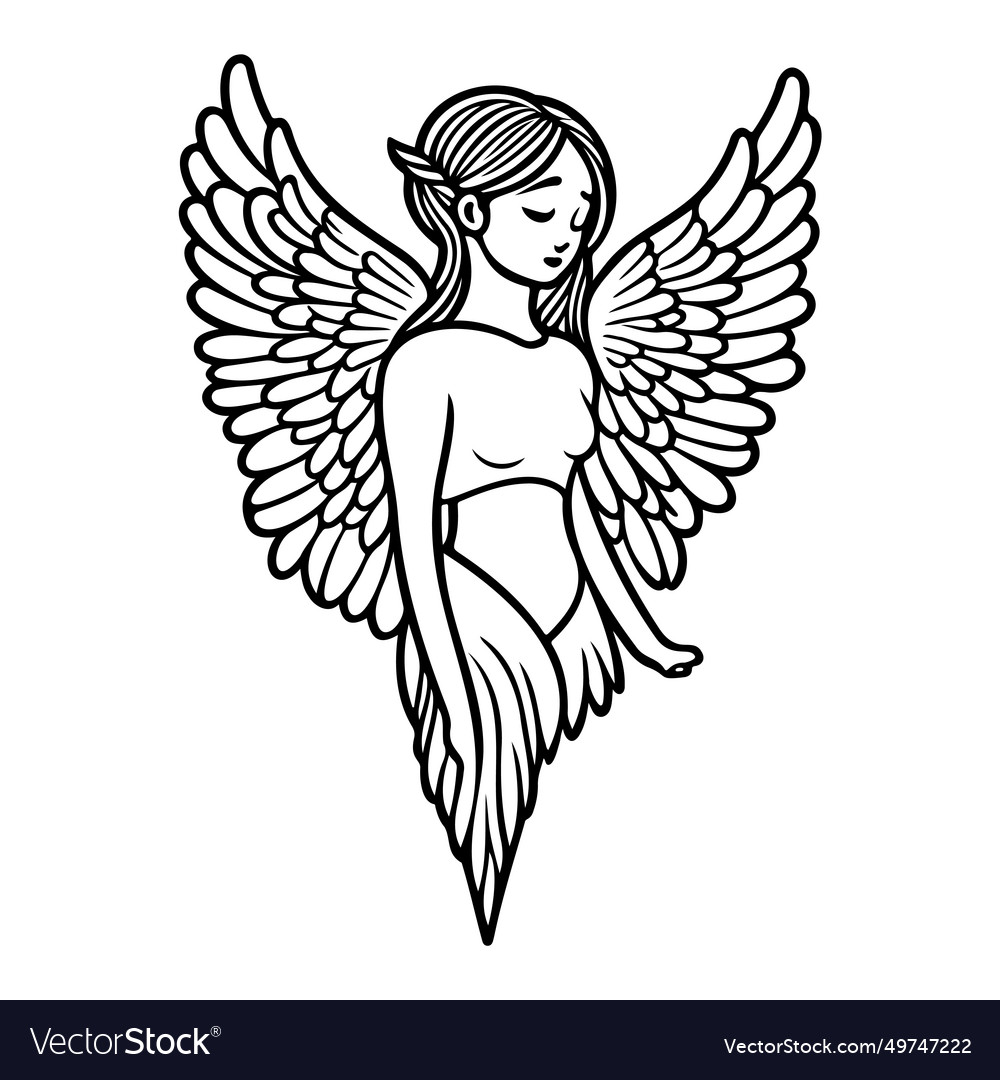 Frau Engel Skizze Hand zeichnen schwarz vector image Frau Engel Skizze Hand zeichnen schwarz