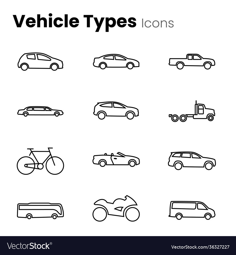 List Different Types Car Icons Set Icon Cars Transportation Vehicles Stock  Vector by ©leremy 312158326