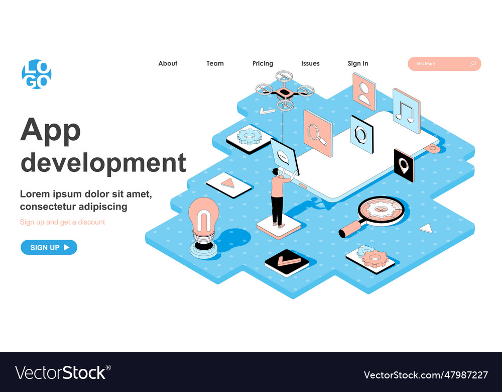 App development isometric concept developer Vector Image App development isometric concept developer
