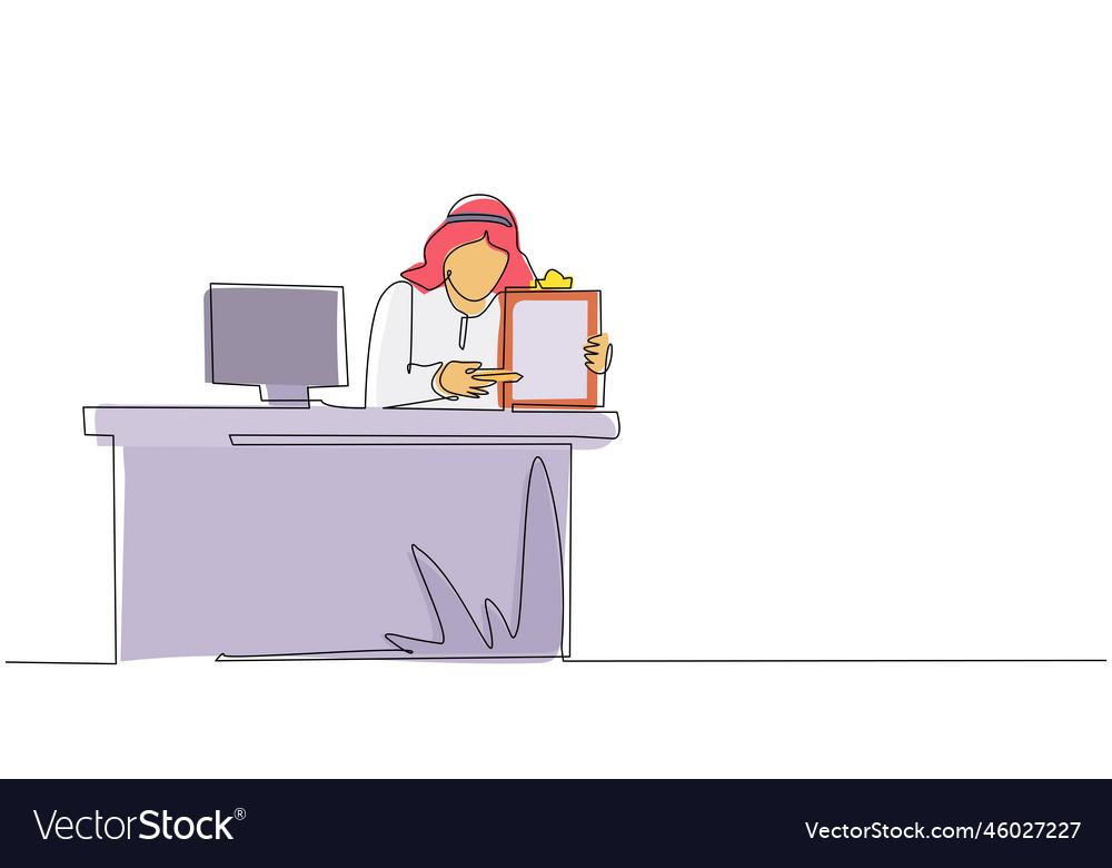 Continuous one line drawing smiling banking clerk vector image Continuous one line drawing smiling banking clerk