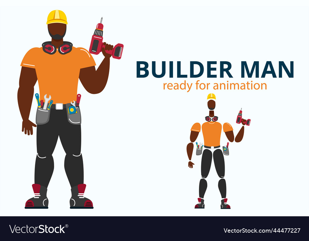 Front view of builder in uniform with screwdriver