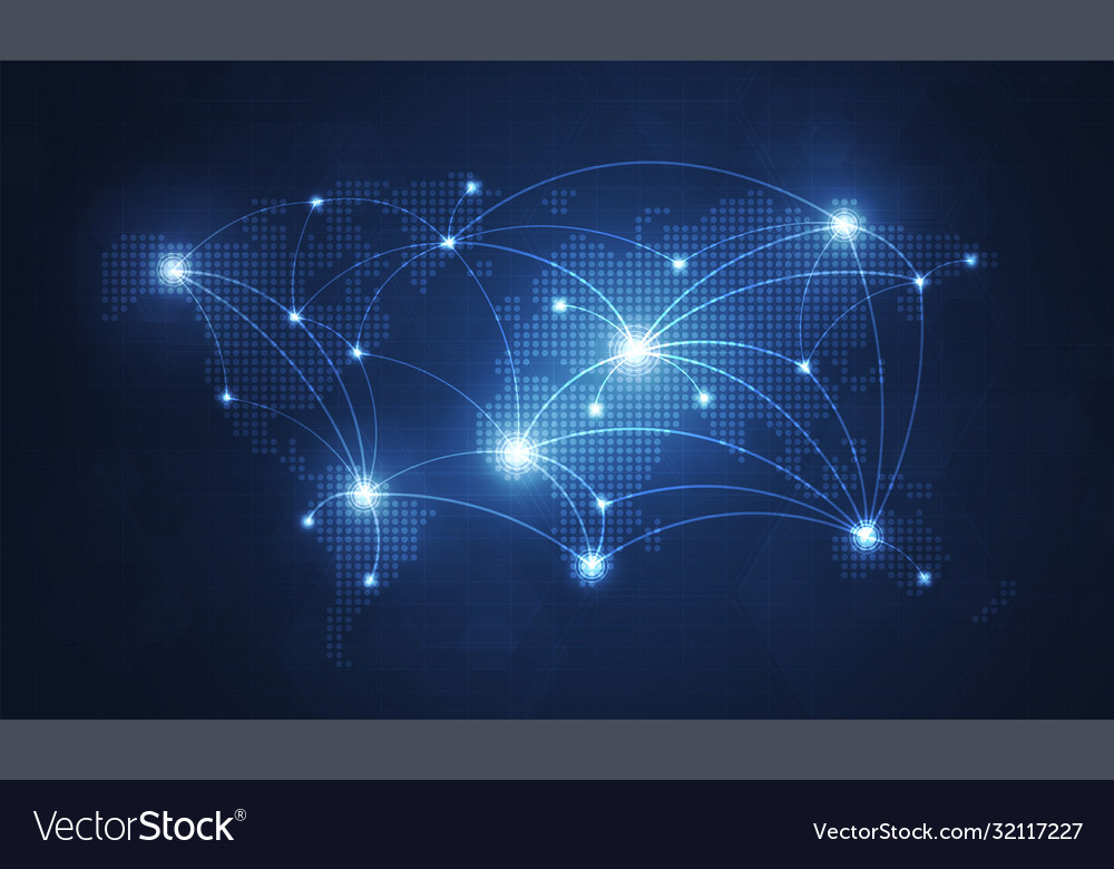 Global network technology background with world vector image Global network technology background with world
