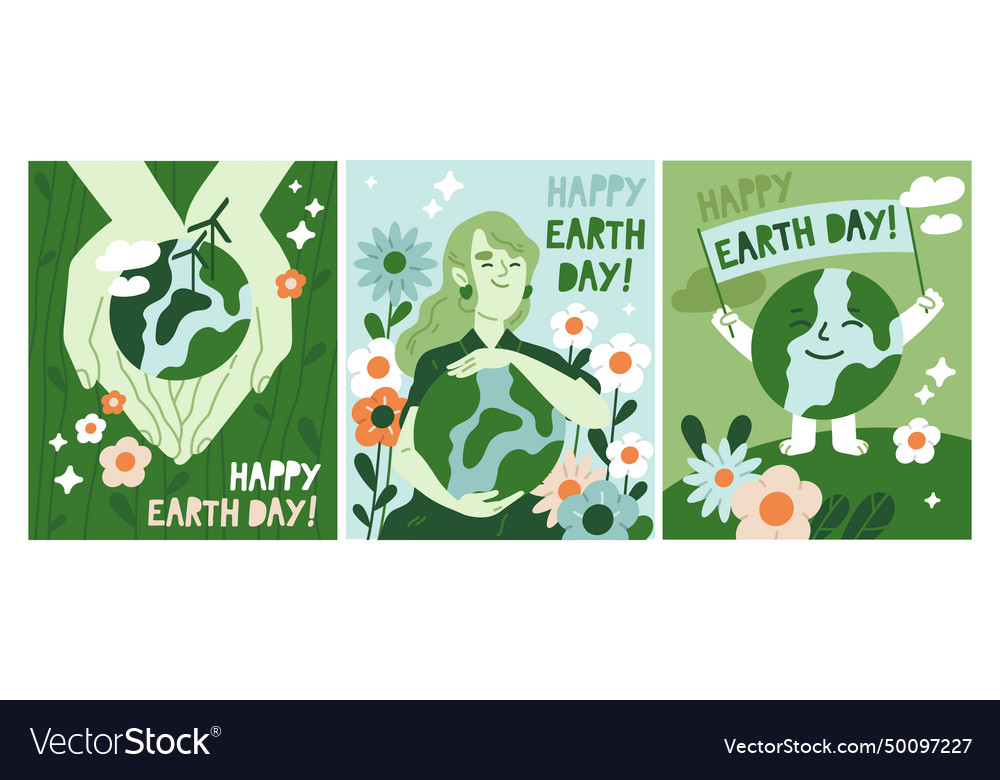 Happy earth day poster set