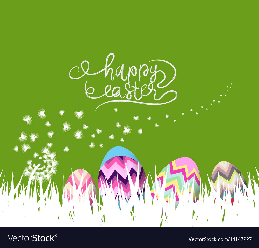 Happy easter eggs spring background with white