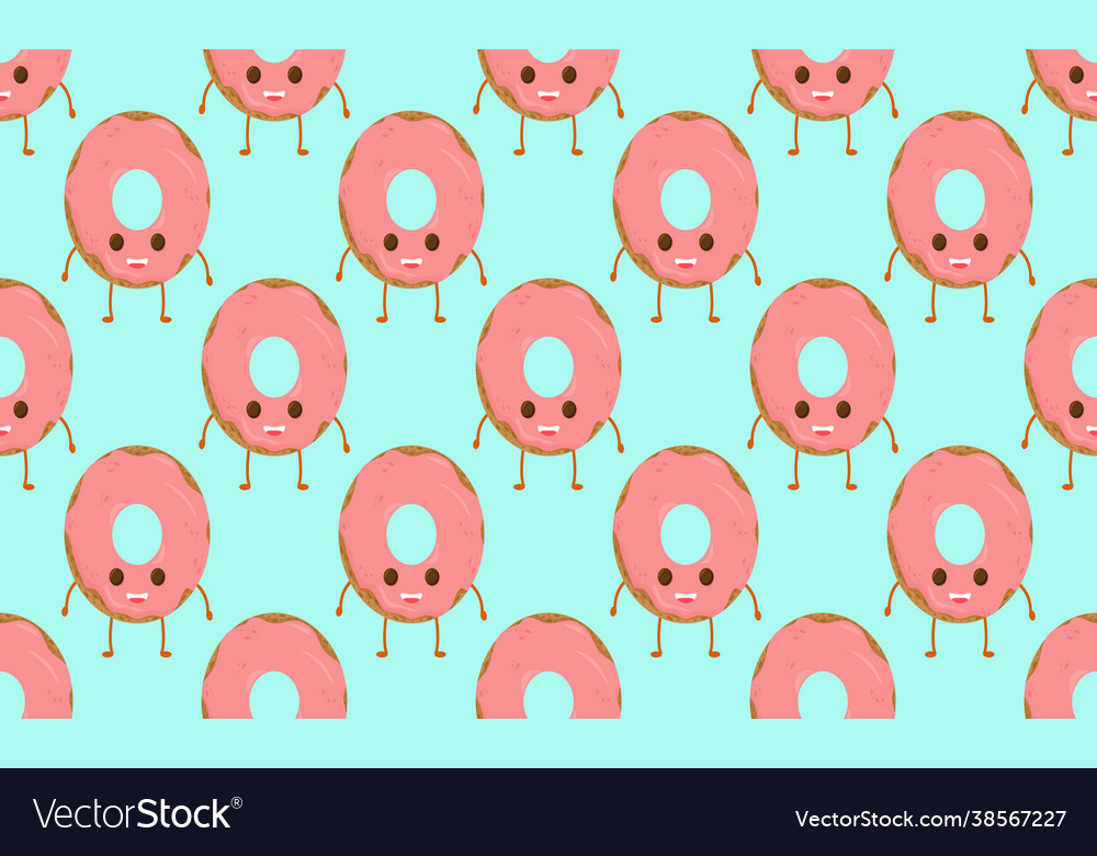 Pattern with funny character donut frosting vector image Pattern with funny character donut frosting