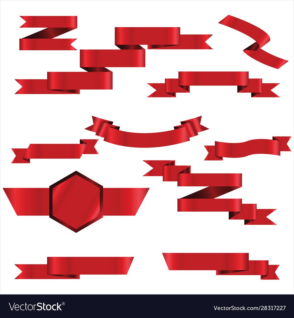 Red ribbon set in isolated for celebration