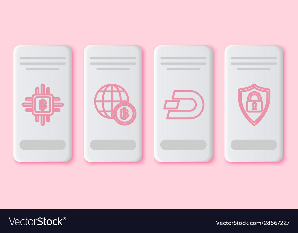 Set line cpu mining farm globe and cryptocurrency vector image Set line cpu mining farm globe and cryptocurrency