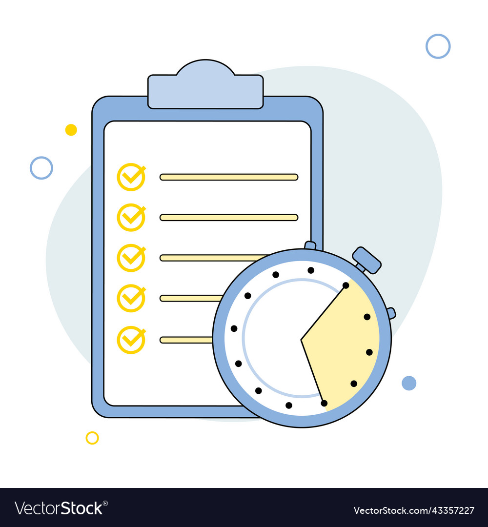 Timing concept with clock and checklist vector image Timing concept with clock and checklist
