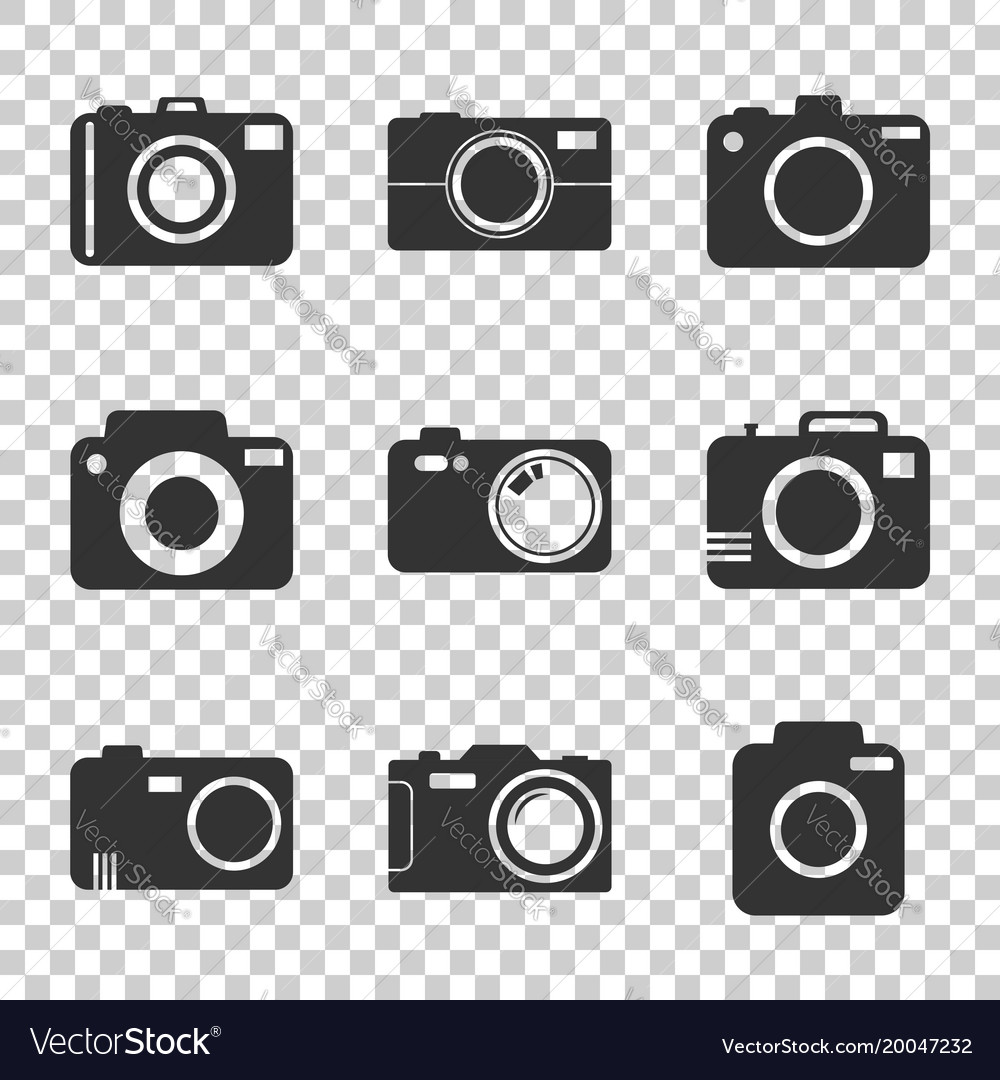 Camera icon set on isolated background in flat