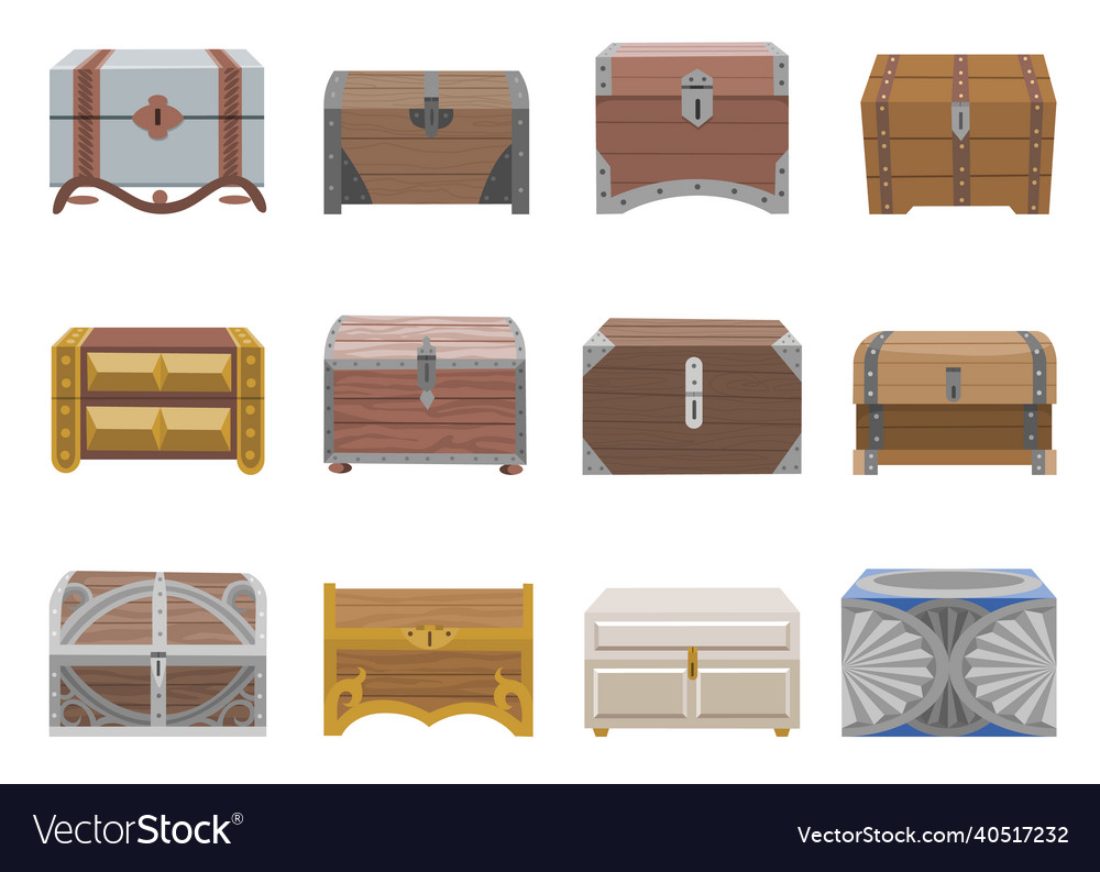 Chest box set of different styles various vector image Chest box set of different styles various