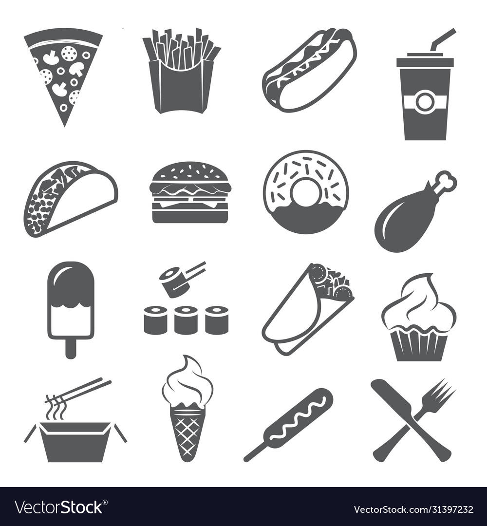 Fast food icons set on white background Royalty Free Vector