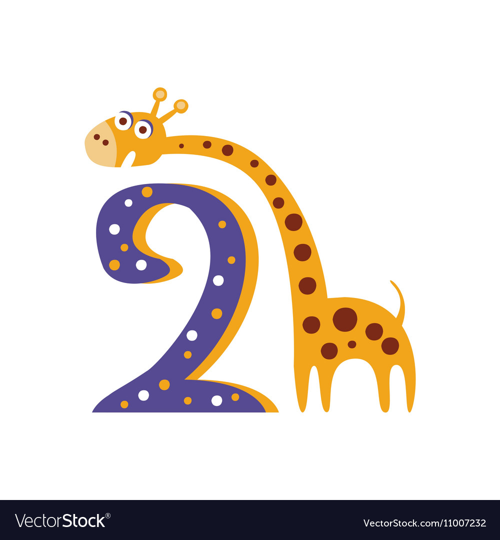 Giraffe standing next to number two stylized funky