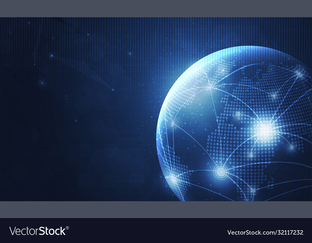Global network technology background with world vector image Global network technology background with world