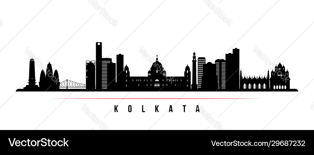 Kolkata skyline horizontal banner black and white Vector Image