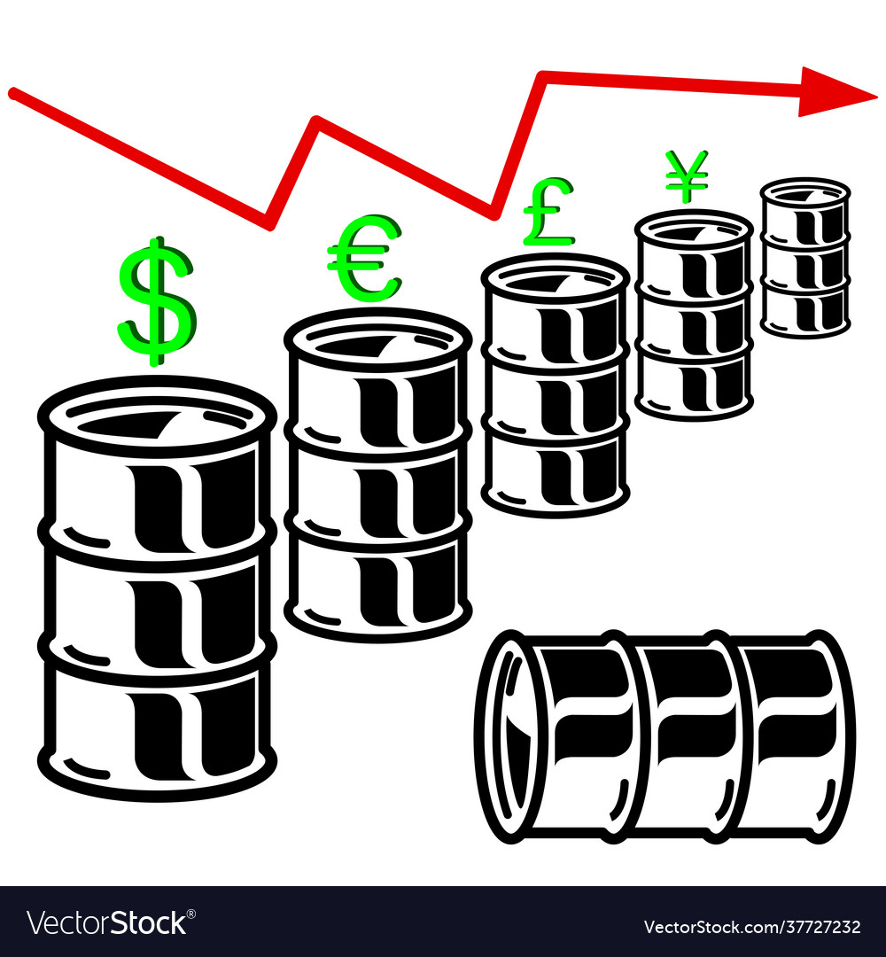 Oil barrel graph with red arrow pointing down vector image Oil barrel graph with red arrow pointing down