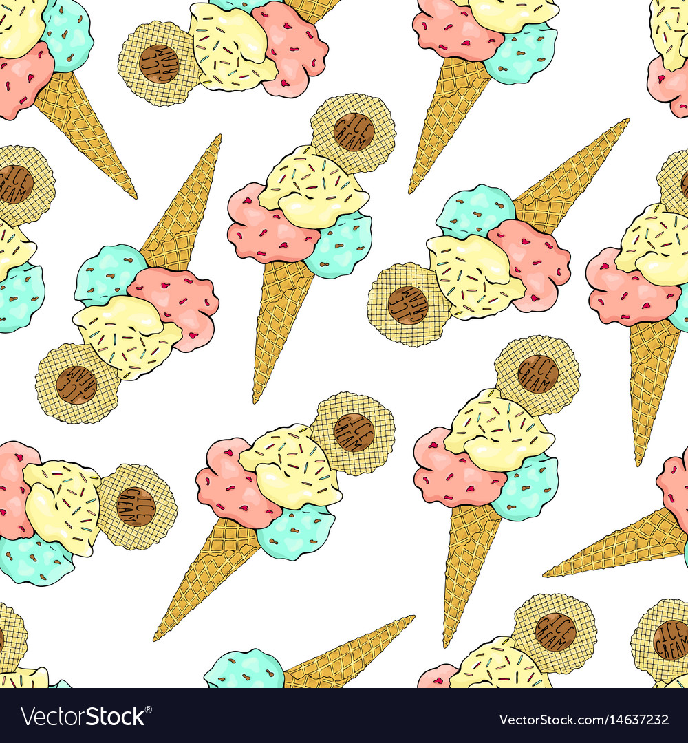 Pattern of ice cream in a waffle cone three