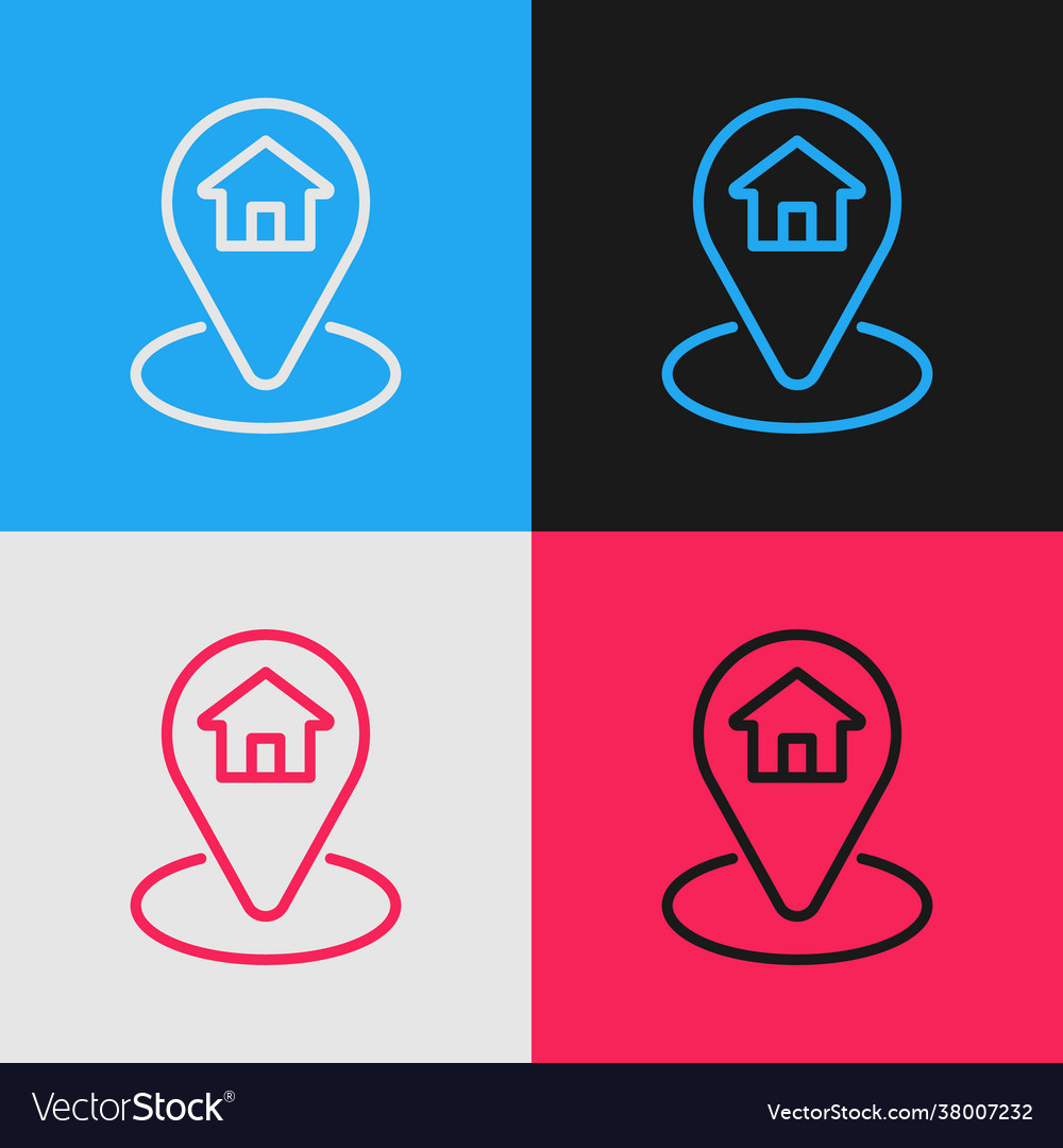 Pop art line map pointer with house icon isolated vector image Pop art line map pointer with house icon isolated