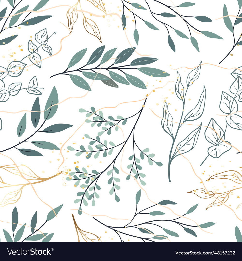 Seamless pattern of tree branches leaves in line