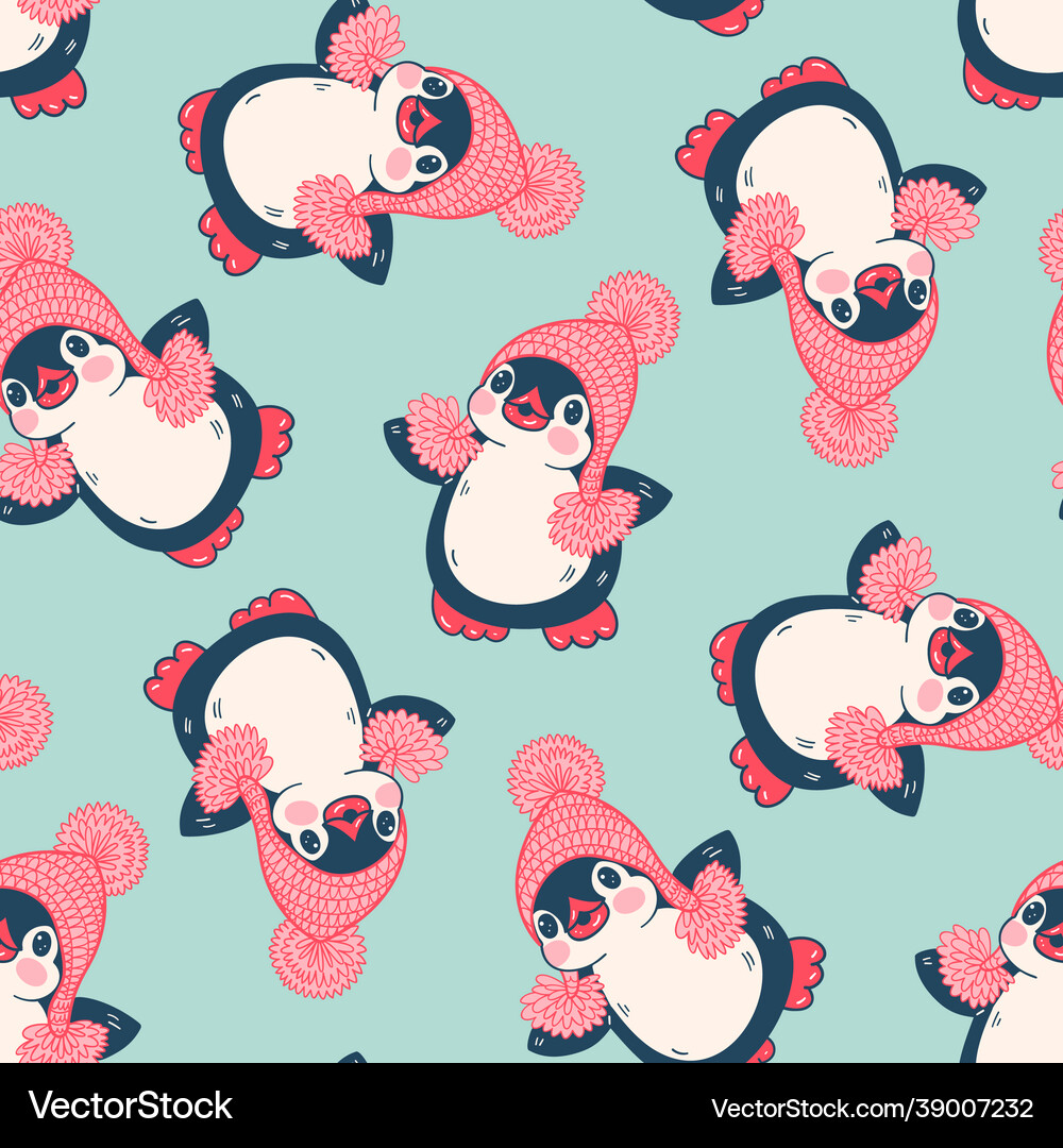 Seamless pattern with cute penguins Royalty Free Vector