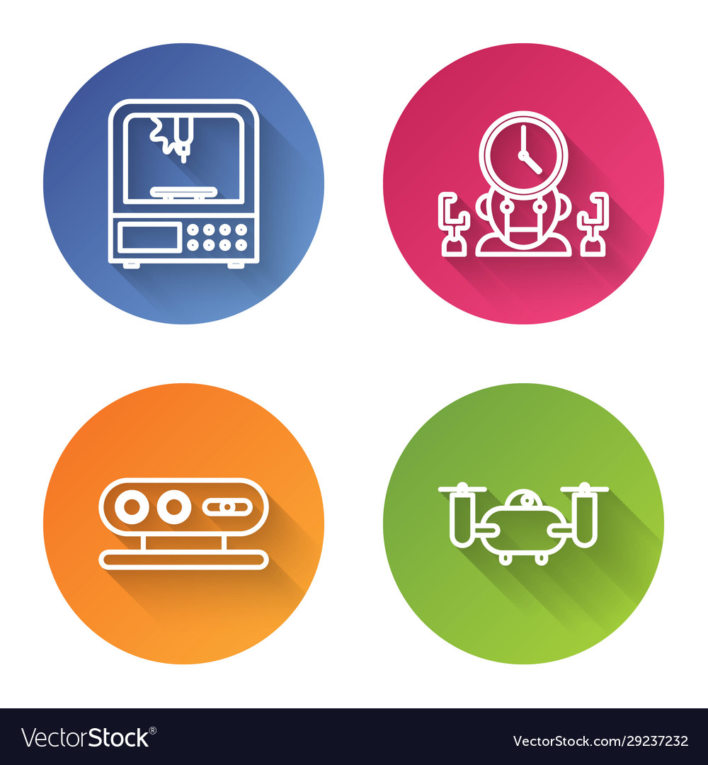 Set line 3d printer robot and digital time vector image Set line 3d printer robot and digital time