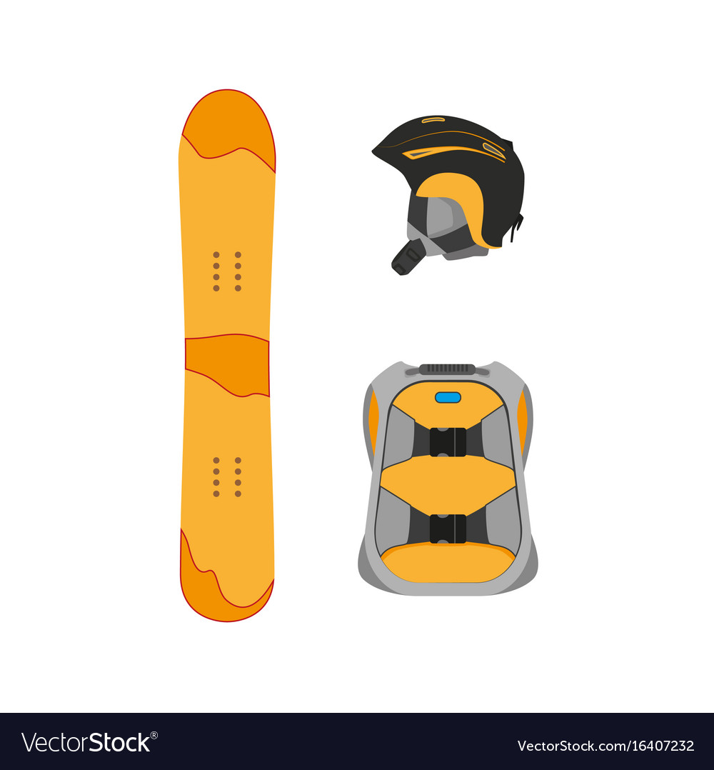 Snowboarding equipment set flat isolated