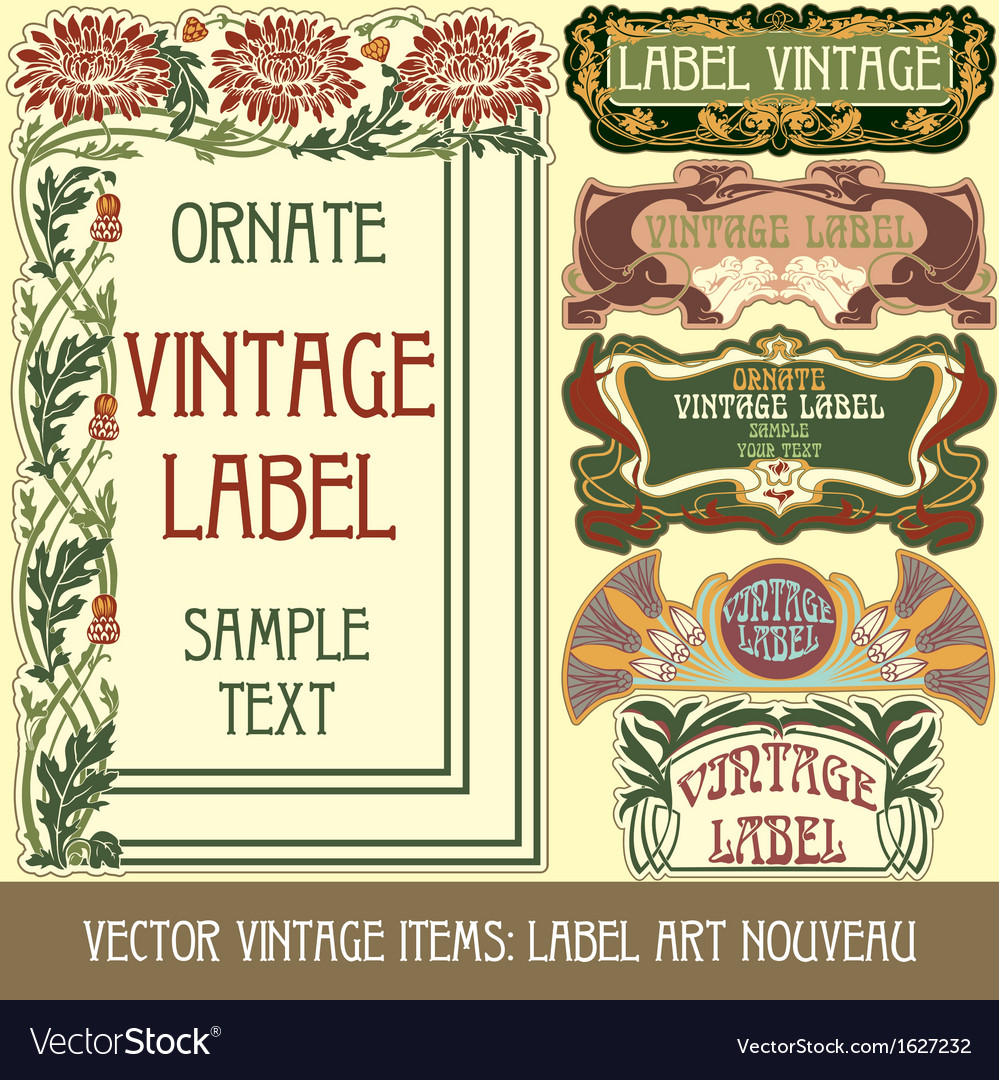 Vintage items label art nouveau Royalty Free Vector Image