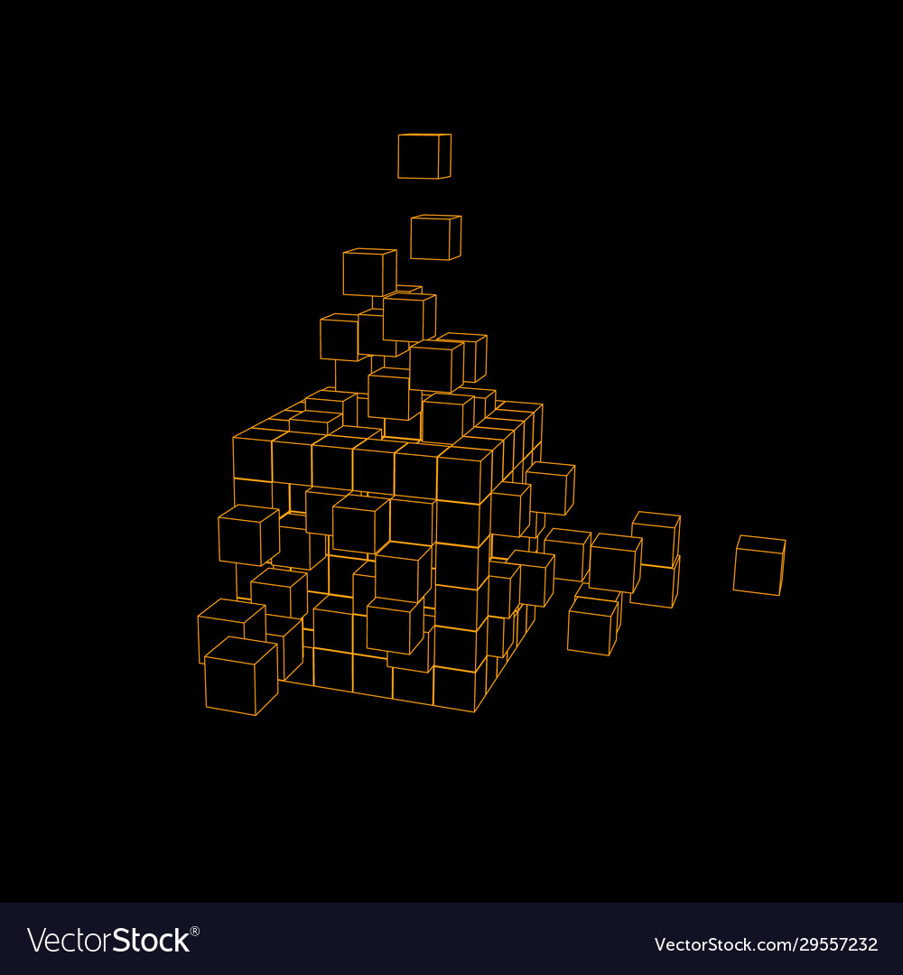 Wireframe cube from small cubes big data concept vector image Wireframe cube from small cubes big data concept
