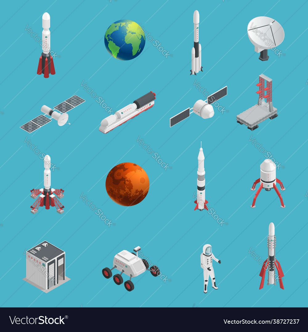 3d rocket space icon set