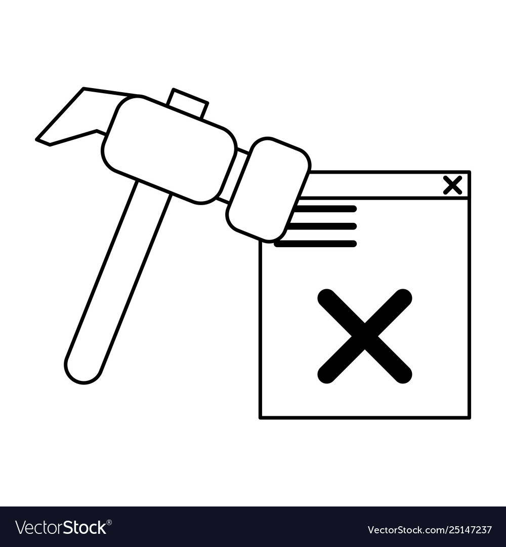 Broken website with hammer icon vector image Broken website with hammer icon
