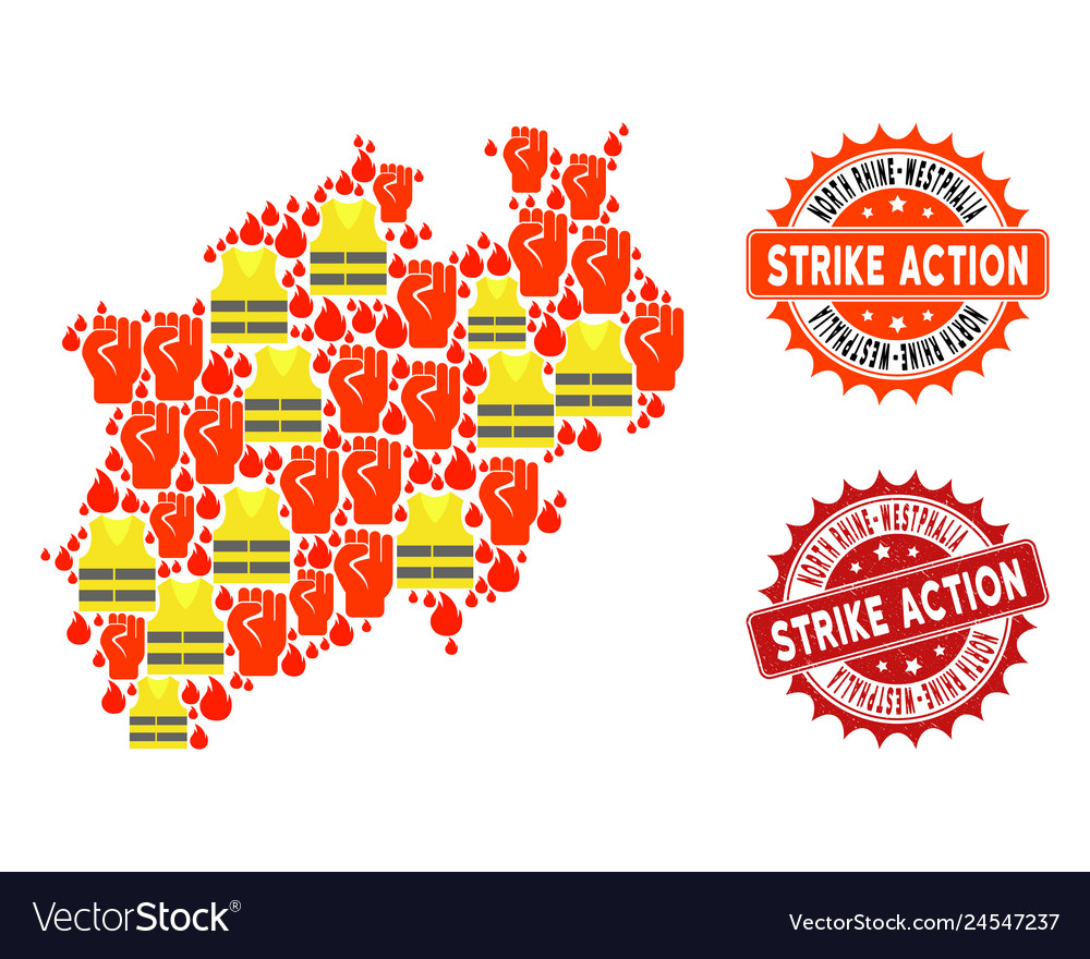 Collage of gilet jaunes protest map north rhine