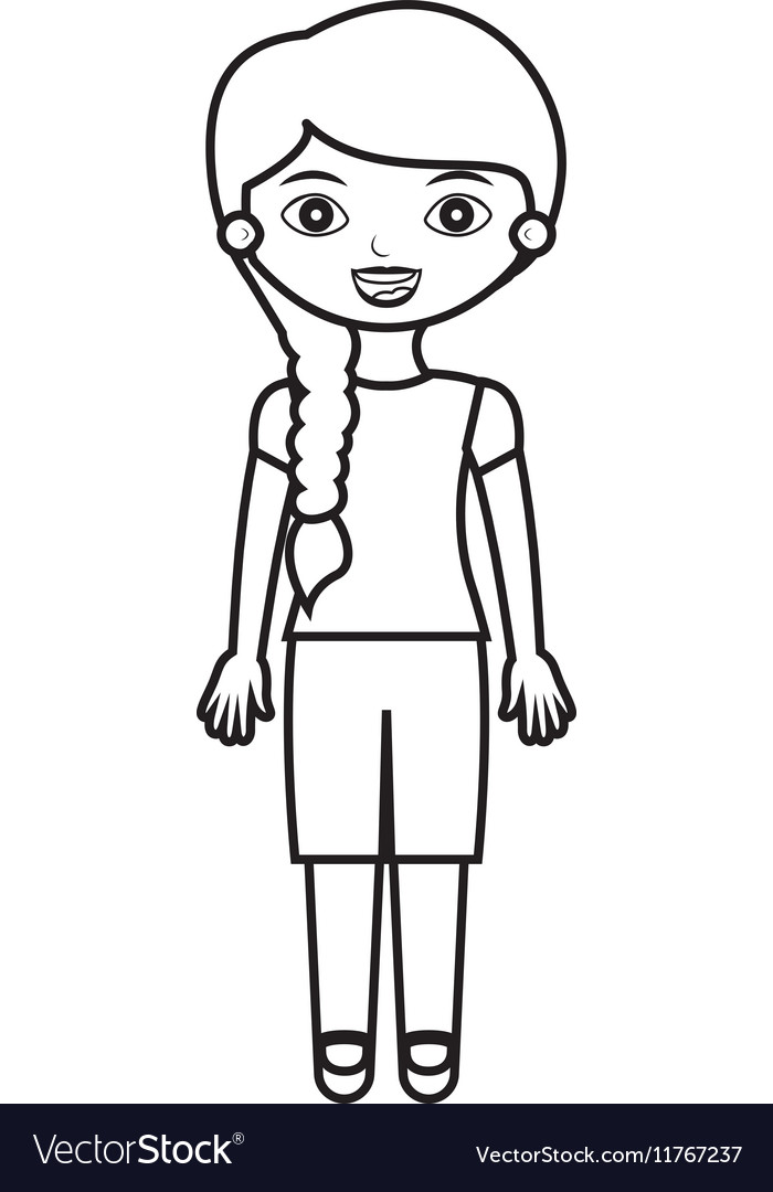 Cute Girl Silhouette With Braided Hair And Shorts Vector Image