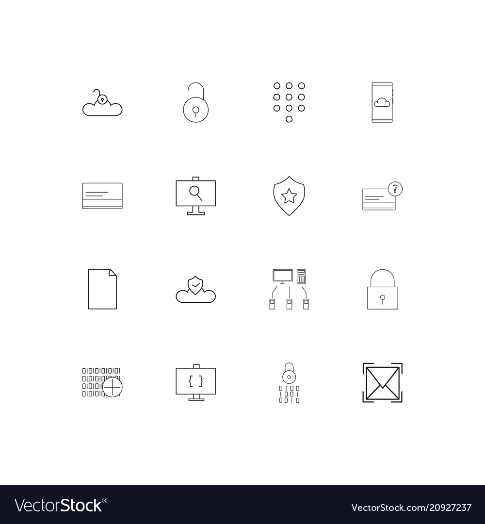 Cyber security linear thin icons set outlined
