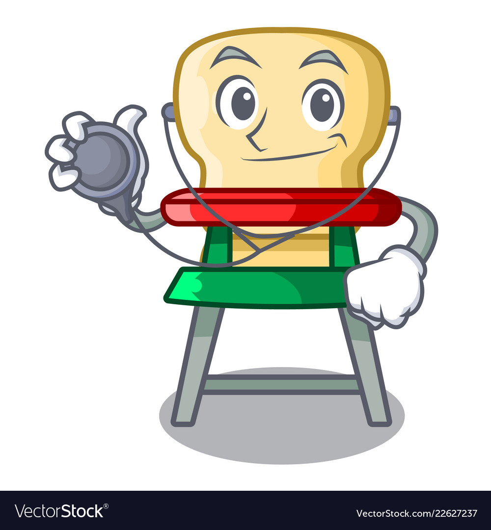 Arzt Charakter Baby essen auf Hochstuhl drinnen vector image Arzt Charakter Baby essen auf Hochstuhl drinnen