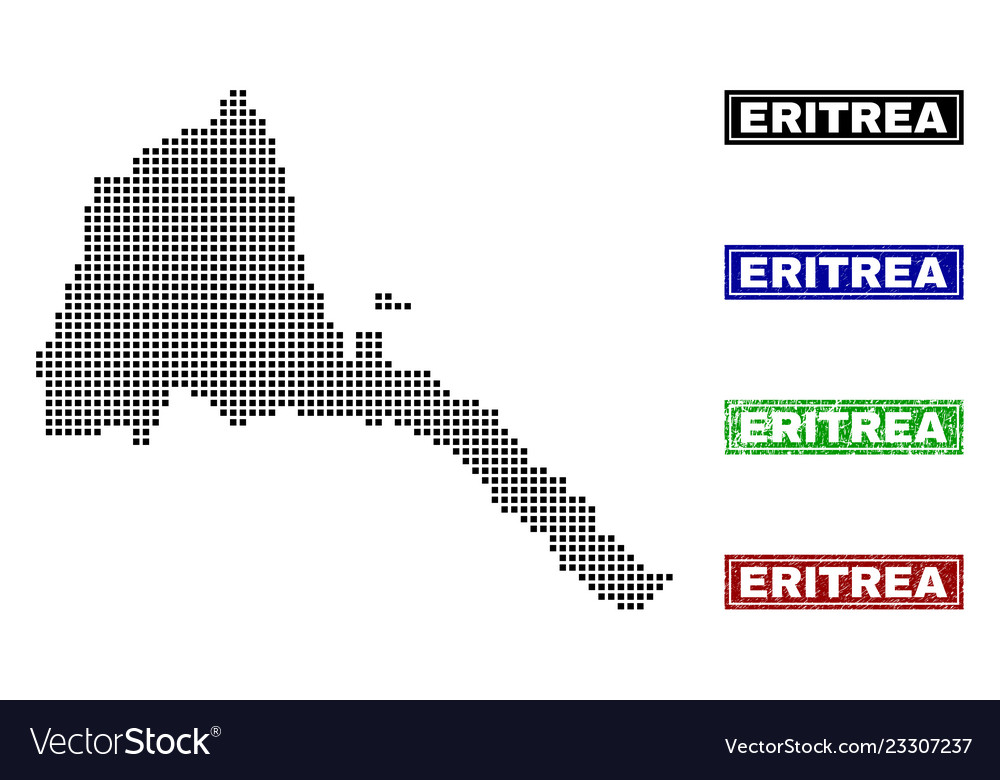 Eritrea map in dot style with grunge name stamps