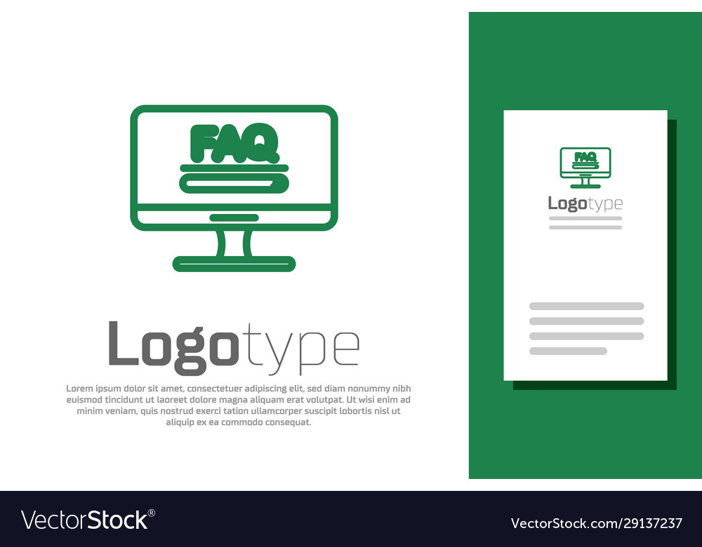 Green line computer monitor with text faq vector image Green line computer monitor with text faq