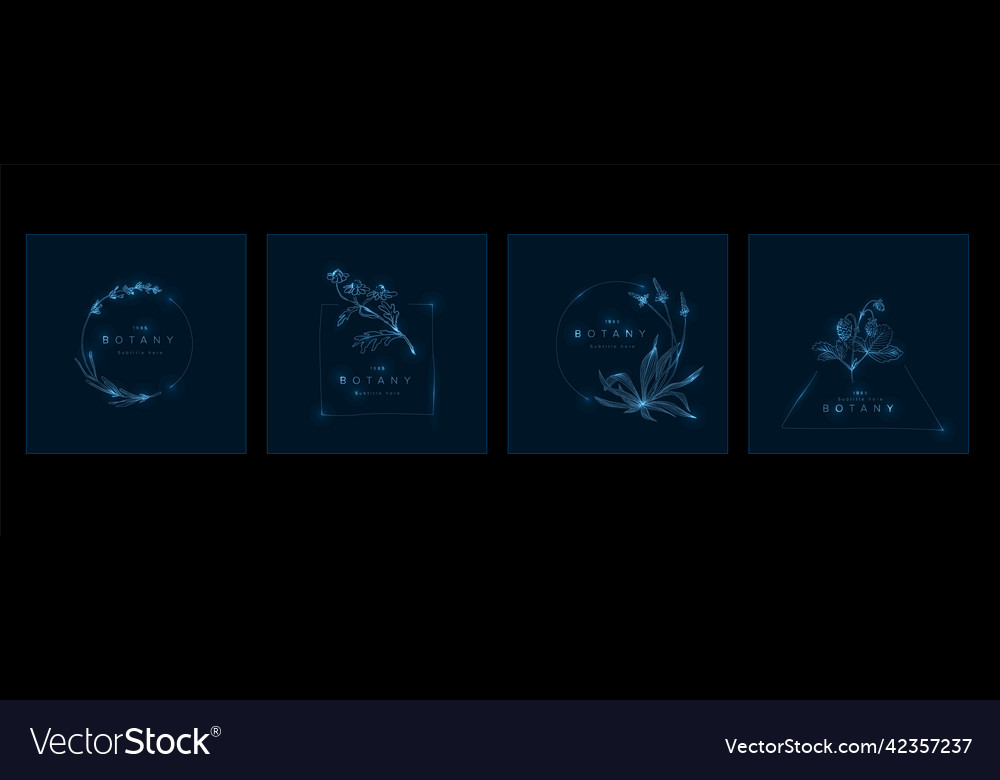 Minimalist dark blue floral emblem title frames