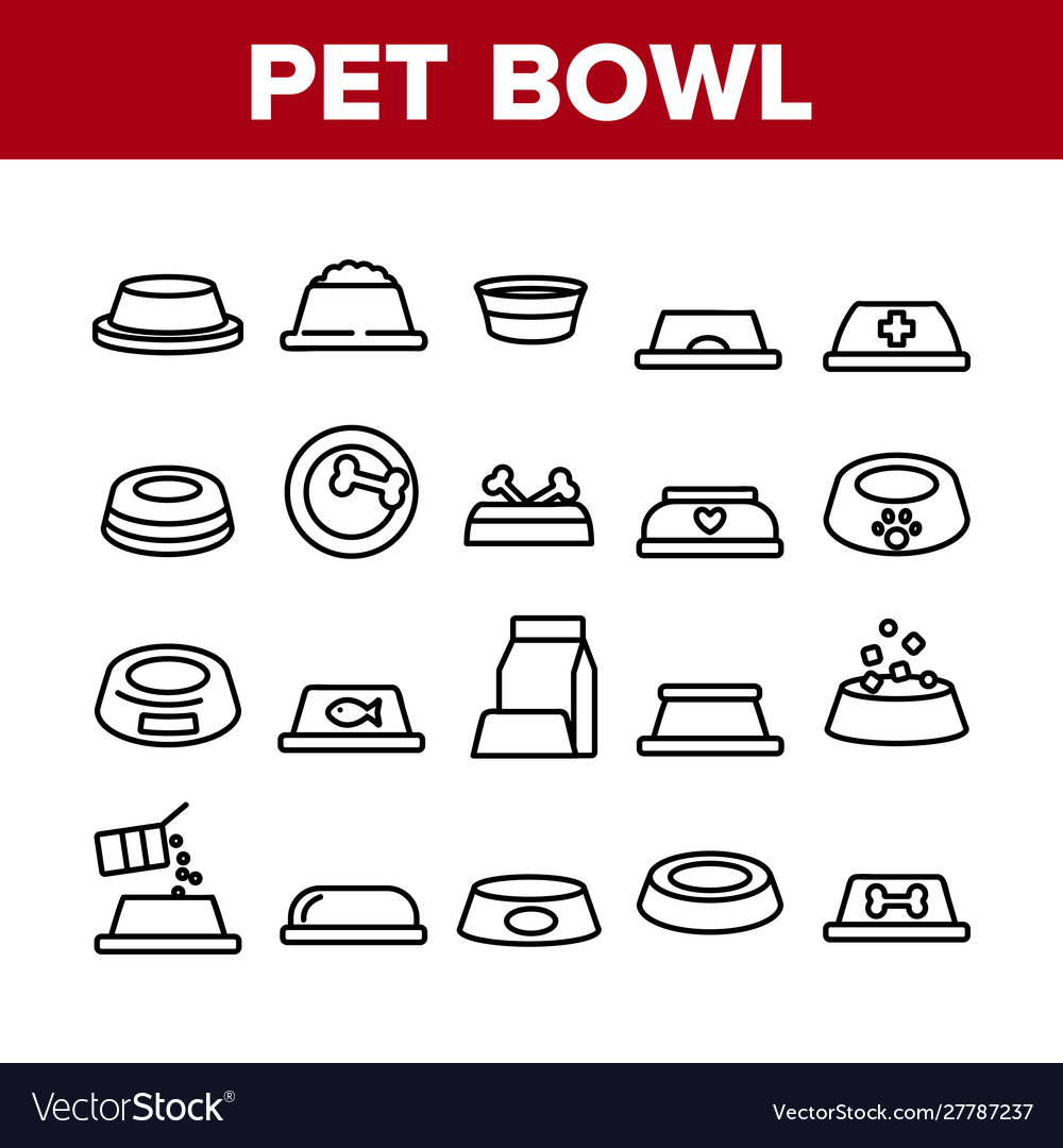 Pet bowl collection elements icons set